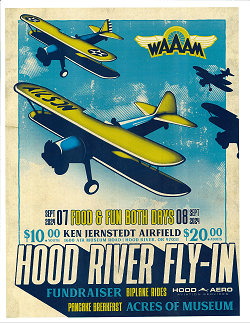 2024 Hood River Fly-in flyer, featuring the stearman model 70 and the St. Louis streetcar!