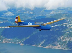 WAAAM's 1942 Laister-Kauffman TG-4A glider flying over the Columbia River.