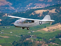 WAAAM's WWII Taylorcraft TG-6 training glider flying during its first post-restoration flight in Hood River, Oregon.