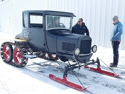 WAAAM's 1926 Ford Model T out playing in the snow.