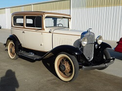 WAAAM's 1931 Chevy Model AE in the sun waiting to give rides.