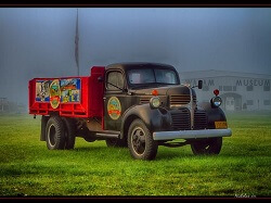 WAAAM's 1947 Dodge WF-34 Truck on display out front of the museum in the fog.