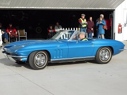 WAAAM's blue 1966 Chevy Corvette Convertible out giving rides during a Second Saturday event.